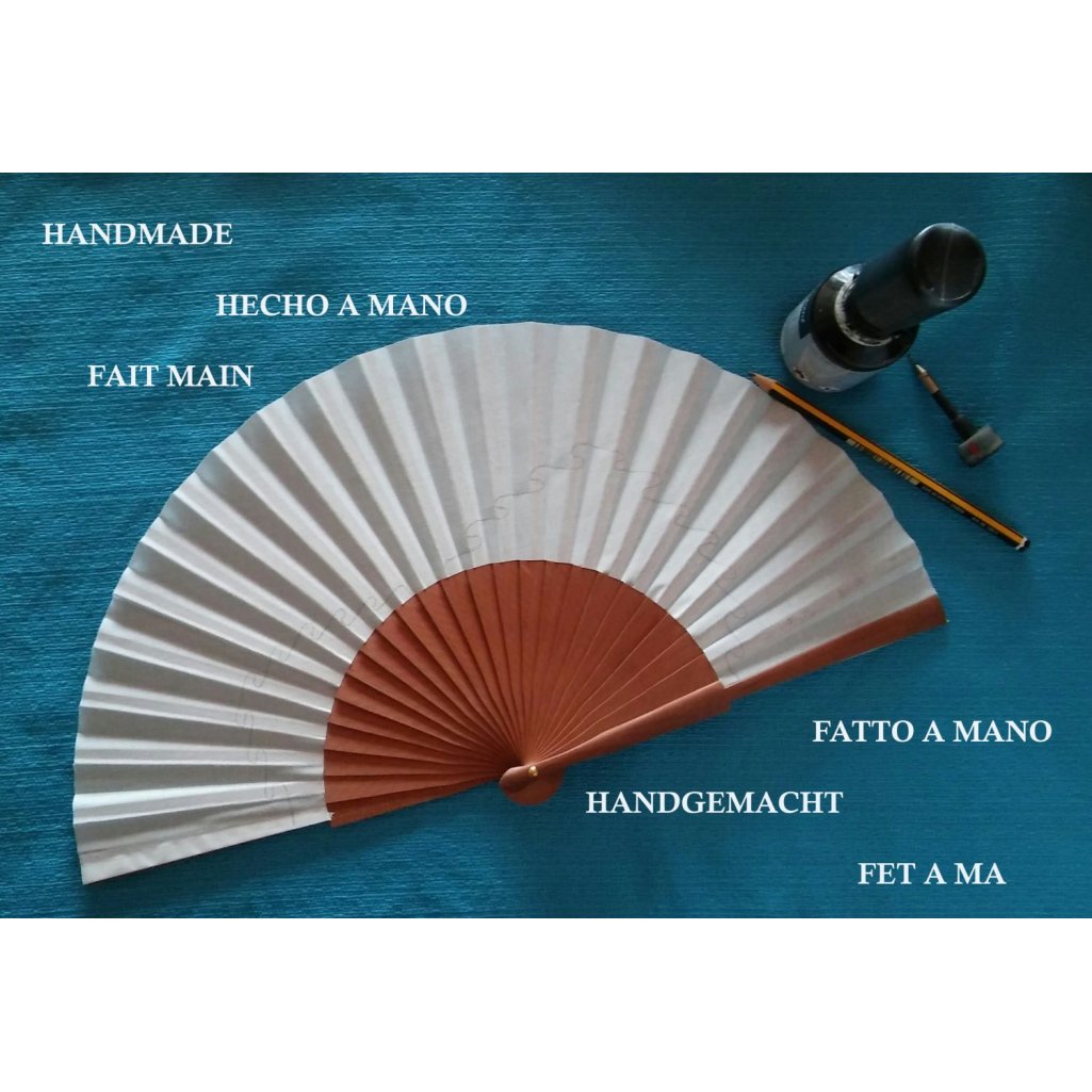 Handritad och målad bomullssatinfläkt "Flamenca".
