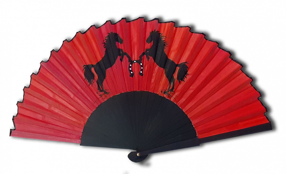 Eventail en soie dessin&eacute; et peint &agrave; la main "Horse chance"