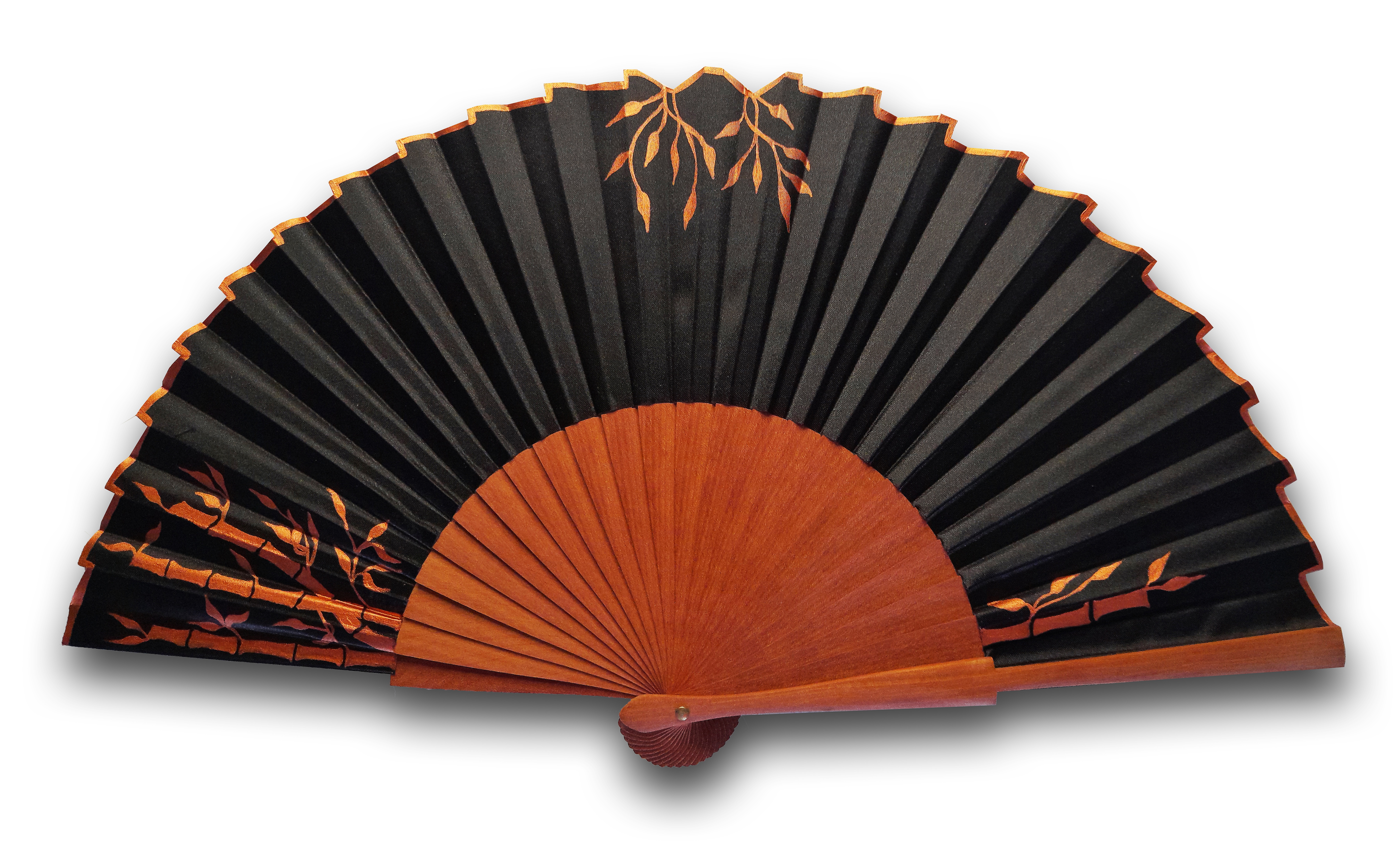 Éventail en soie noire peint à la main motif Japon.