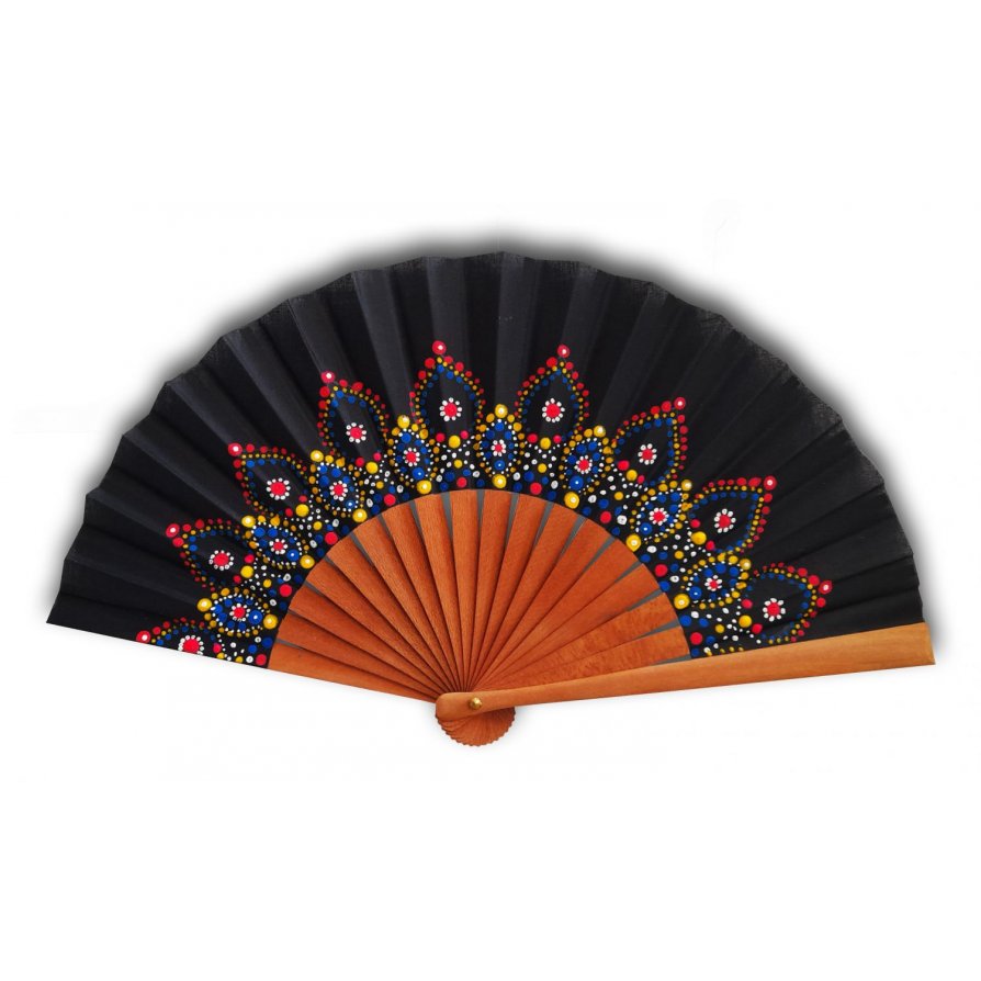 Unisex handmålad bomullsfläkt. "Mandala" 19cm