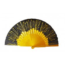 Handritad och handmålad satinfläkt 'Soirée d'or'.