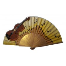 Handritad och handmålad bomullssatinfläkt 'Golden Violin'.