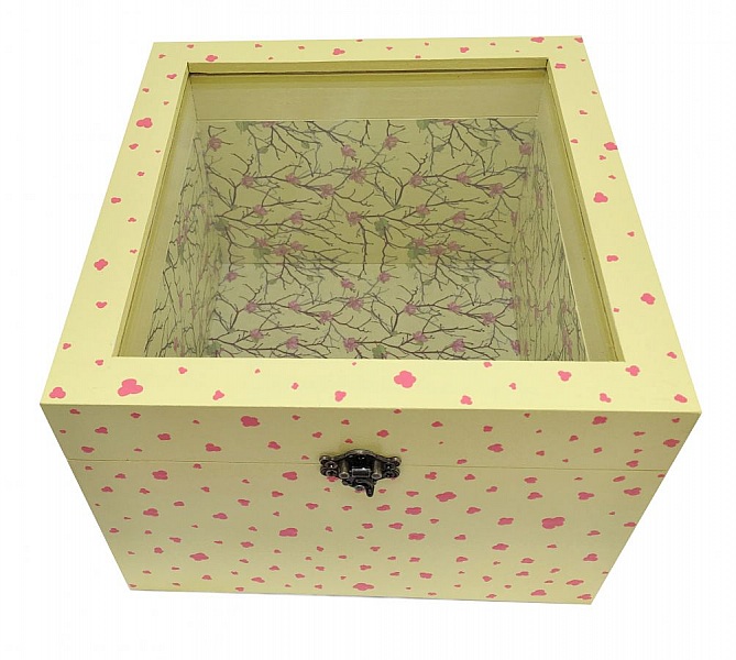 Tr&auml;l&aring;da med glaslock. Modell : gul sakura