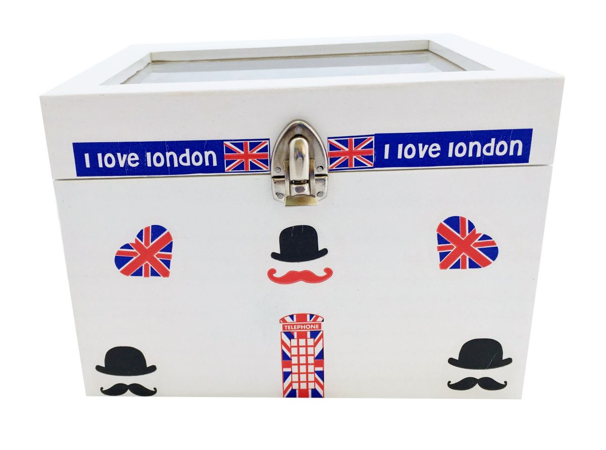 Trälåda och dess glaslock. Modell : london