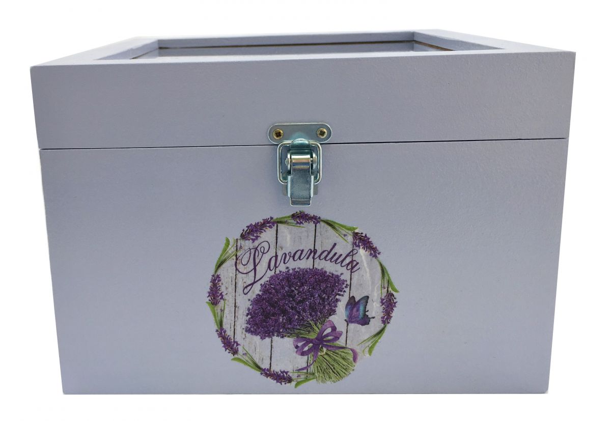 Trälåda med glaslock. Modell : lavendula.