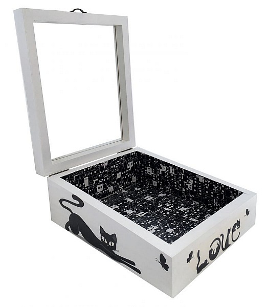 Tr&auml;l&aring;da med glaslock. Modell : love cat