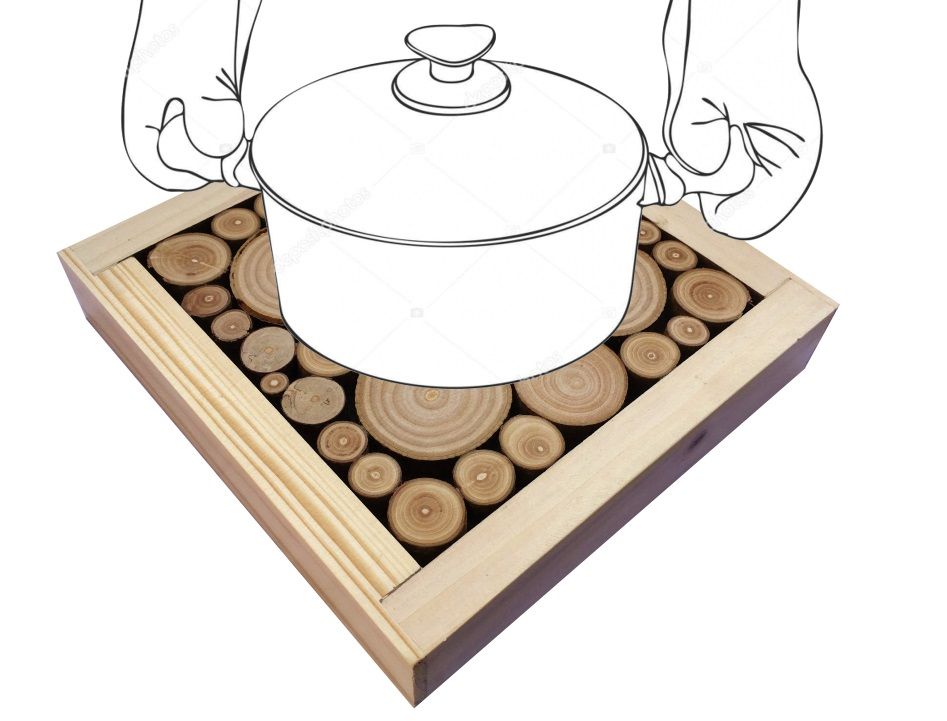 Bordsunderlägg i laurel / hasselnöt trä stockar, vändbar i en kopp med jacquard hjärta dekoration