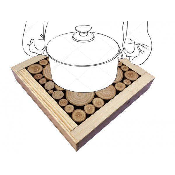 Bordsunderlägg i laurel / hasselnöt trä stockar, vändbar i en kopp med jacquard hjärta dekoration