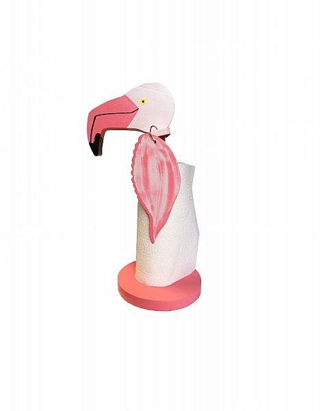 Porte-essuie-tout original en forme de flamant rose en bois.