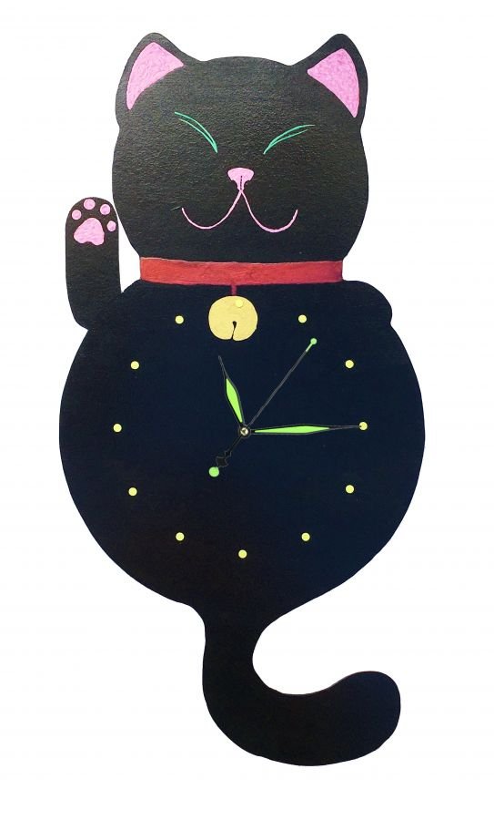 Träklocka modell "Maneki-neko" Kinesisk katt