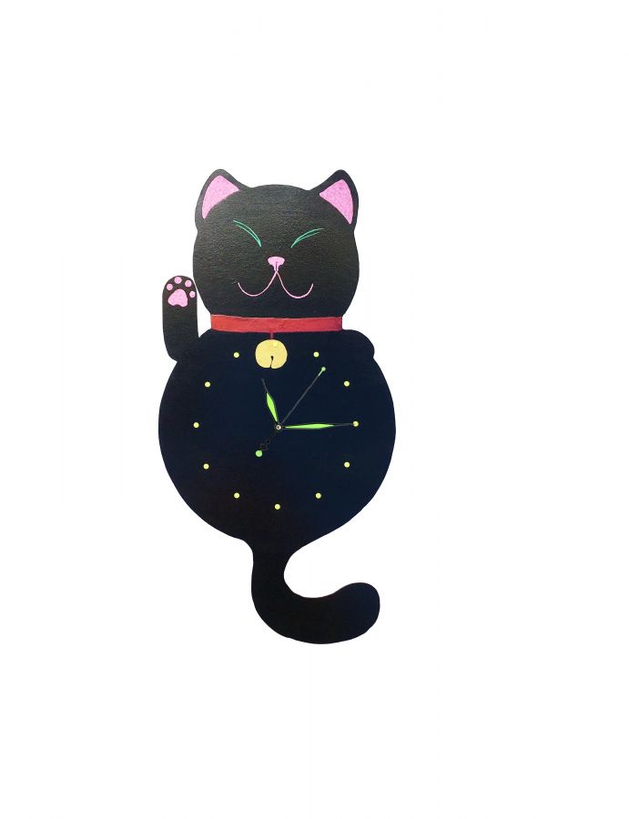 Träklocka modell "Maneki-neko" Kinesisk katt