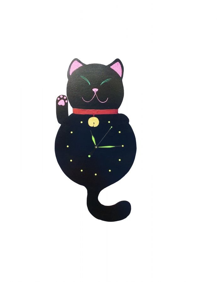 Träklocka modell "Maneki-neko" Kinesisk katt