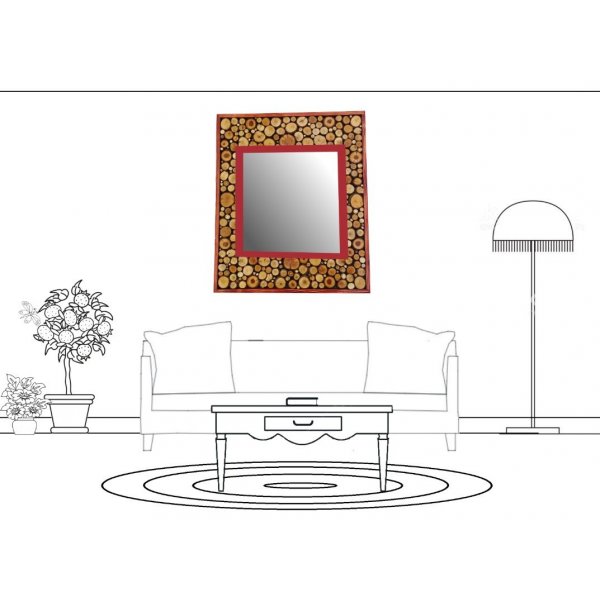 Stor rektangulär spegel i mahognyrött trä 47 x 56 cm