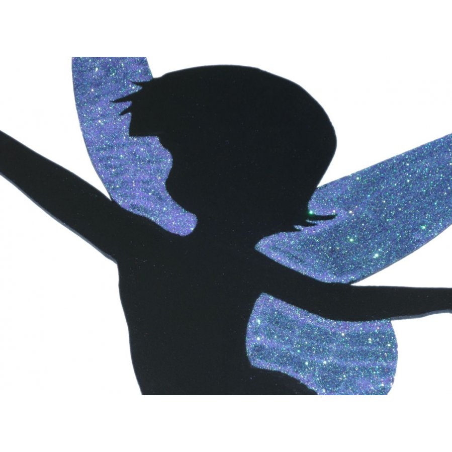 Trä vägg eller dörr skylt modell : dansande älva 60x38 Cm Holografisk glitter lila grönt