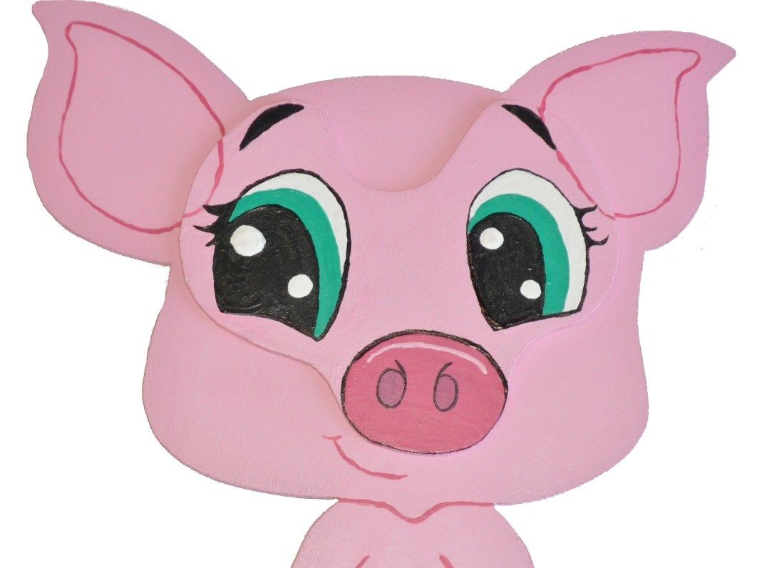 Träskylt för vägg eller dörr modell :pig chibi piglet manga 21x20 cm rosa