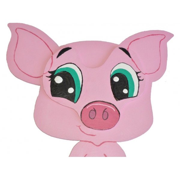 Träskylt för vägg eller dörr modell :pig chibi piglet manga 21x20 cm rosa