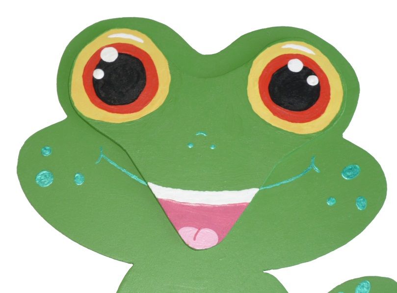 Trä vägg eller dörr skylt modell : groda chibi manga 21x20 cm grön