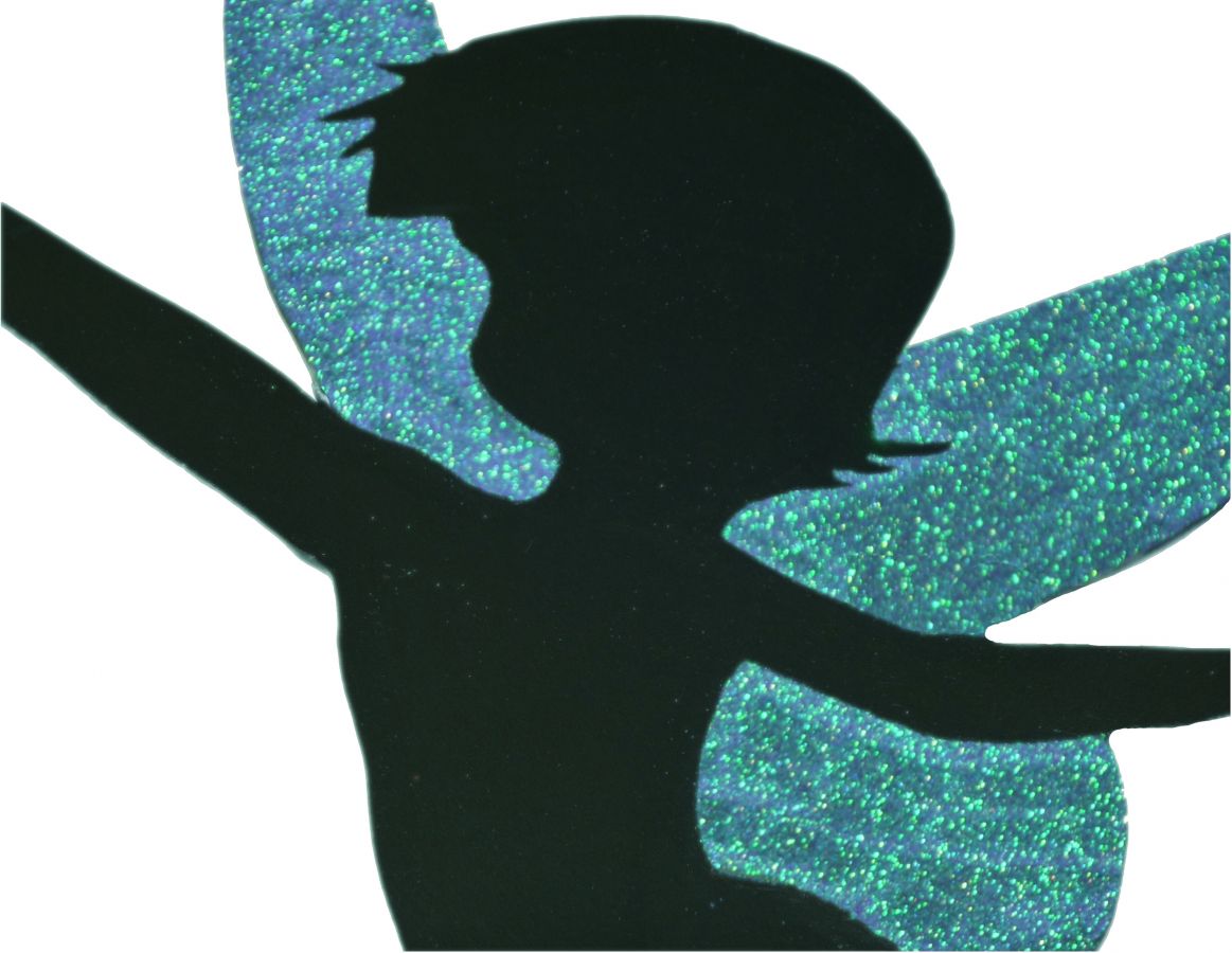 Trä vägg eller dörr skylt modell : dansande älva 60x38 Cm Holografisk glitter lila grönt