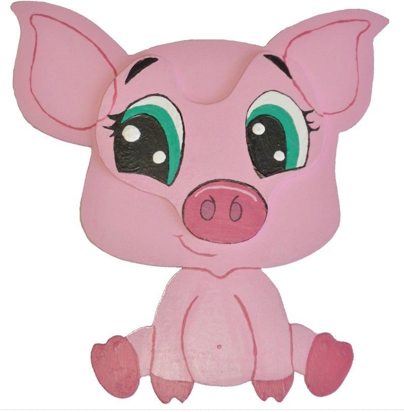 Träskylt för vägg eller dörr modell :pig chibi piglet manga 21x20 cm rosa
