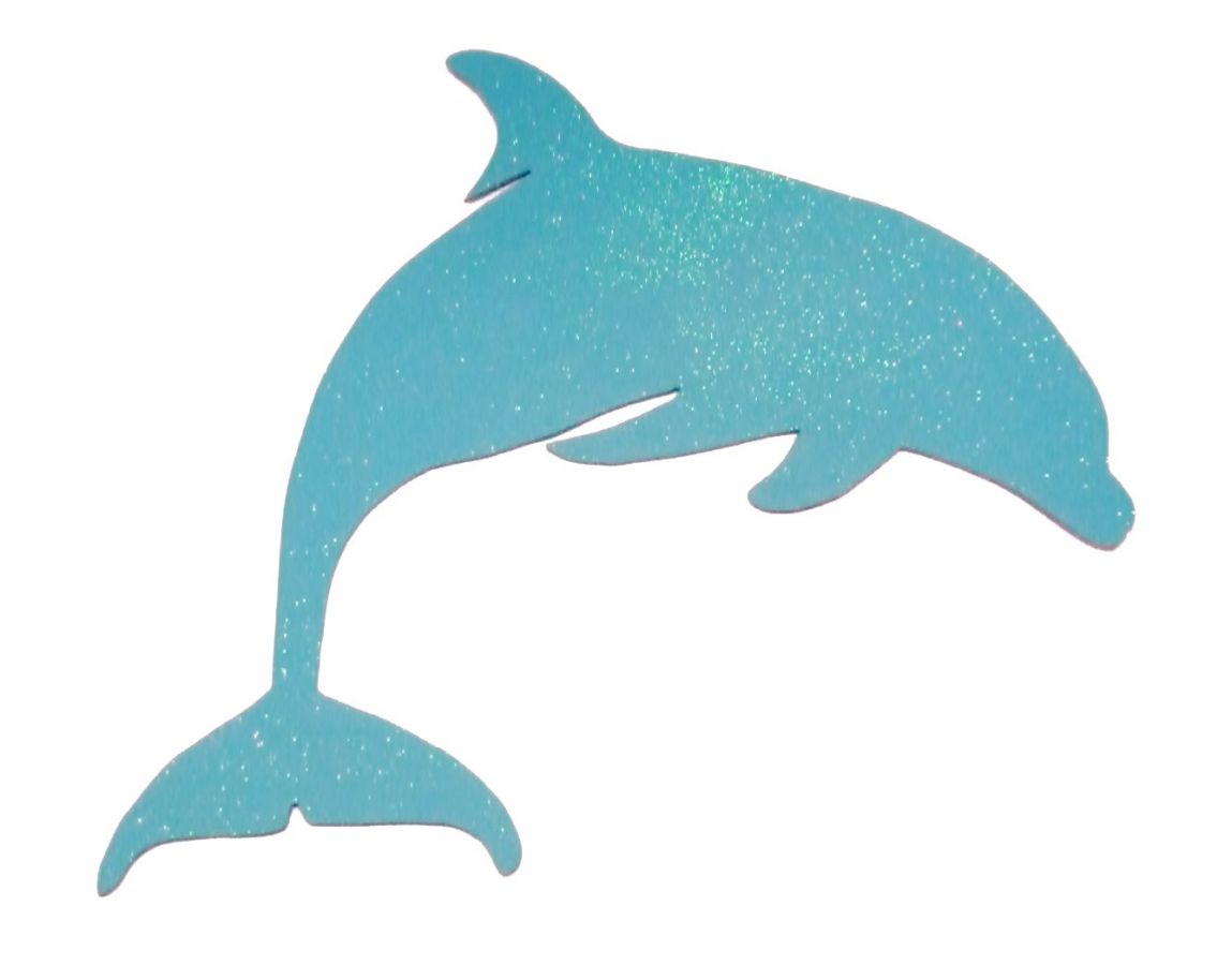 Trä vägg- eller dörrskylt modell : delfin 31x28 cm turkos med paljetter