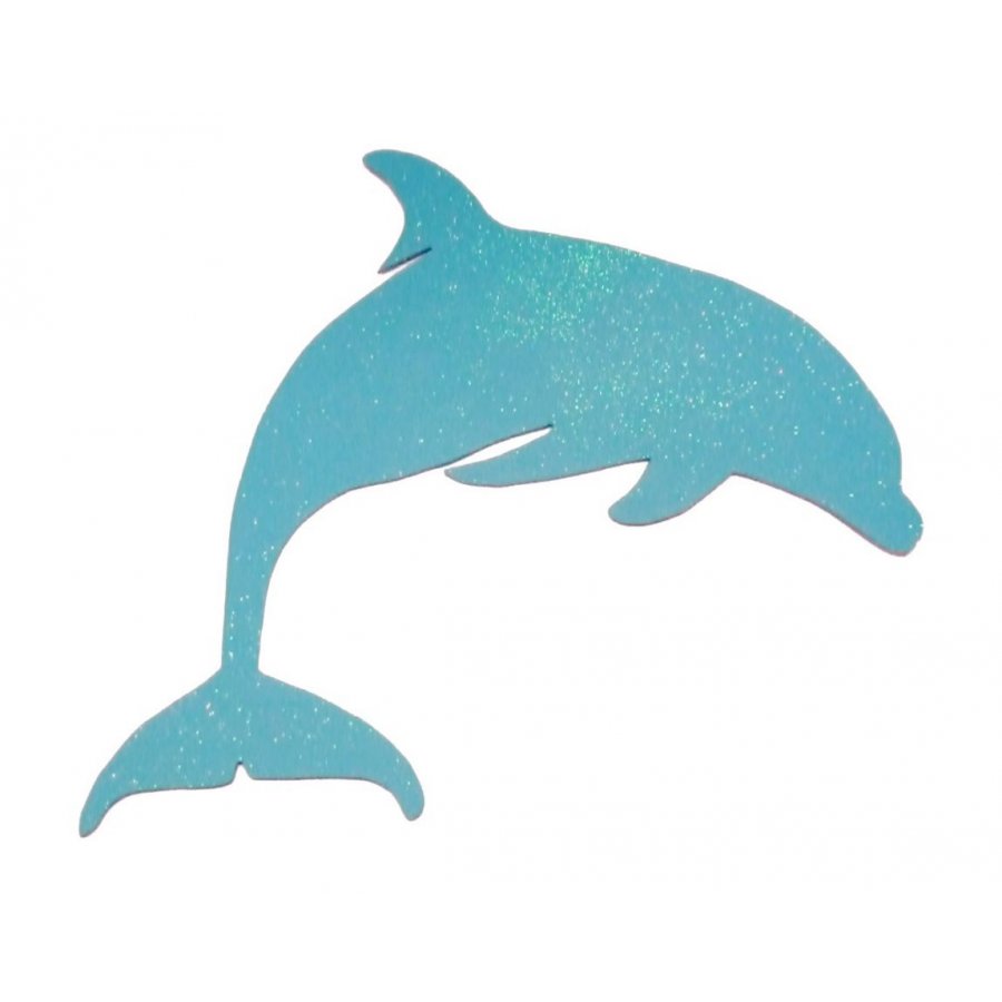 Trä vägg- eller dörrskylt modell : delfin 31x28 cm turkos med paljetter