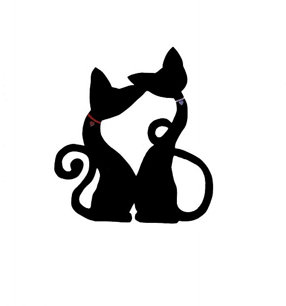 Tr&auml;skylt f&ouml;r v&auml;gg eller d&ouml;rr modell : par katt stort hj&auml;rta omfamning 46x40 cm svart