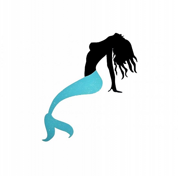 Skylt i tr&auml; f&ouml;r v&auml;gg eller d&ouml;rr modell: tv&aring;f&auml;rgad sj&ouml;jungfru med paljetter 24x53 cm 