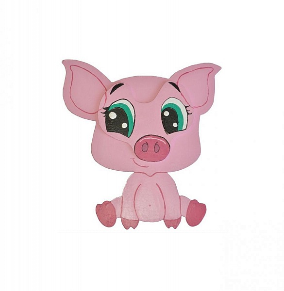 Tr&auml;skylt f&ouml;r v&auml;gg eller d&ouml;rr modell :pig chibi piglet manga 21x20 cm rosa