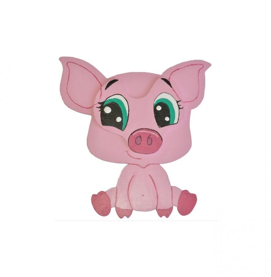 Träskylt för vägg eller dörr modell :pig chibi piglet manga 21x20 cm rosa