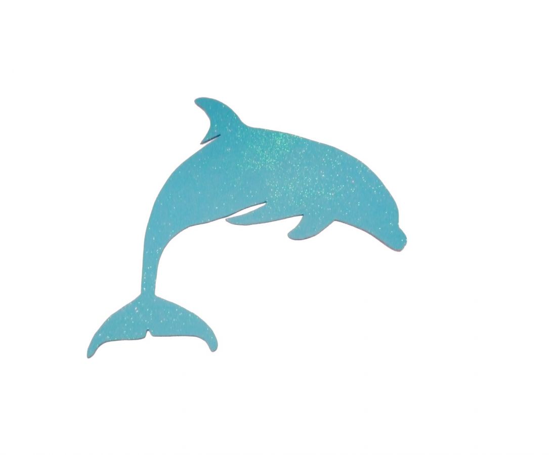 Trä vägg- eller dörrskylt modell : delfin 31x28 cm turkos med paljetter
