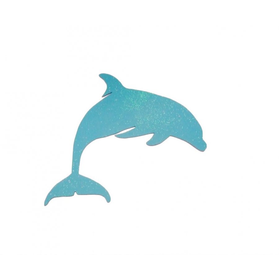 Trä vägg- eller dörrskylt modell : delfin 31x28 cm turkos med paljetter