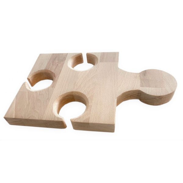 Naturlig bok trä skärbräda Fsc modell Puzzle Piece 3 glas Slot