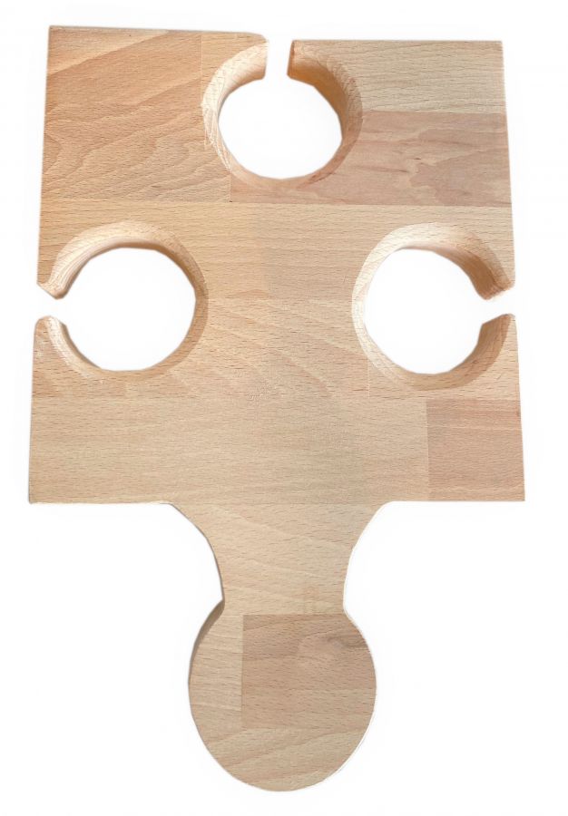 Naturlig bok trä skärbräda Fsc modell Puzzle Piece 3 glas Slot