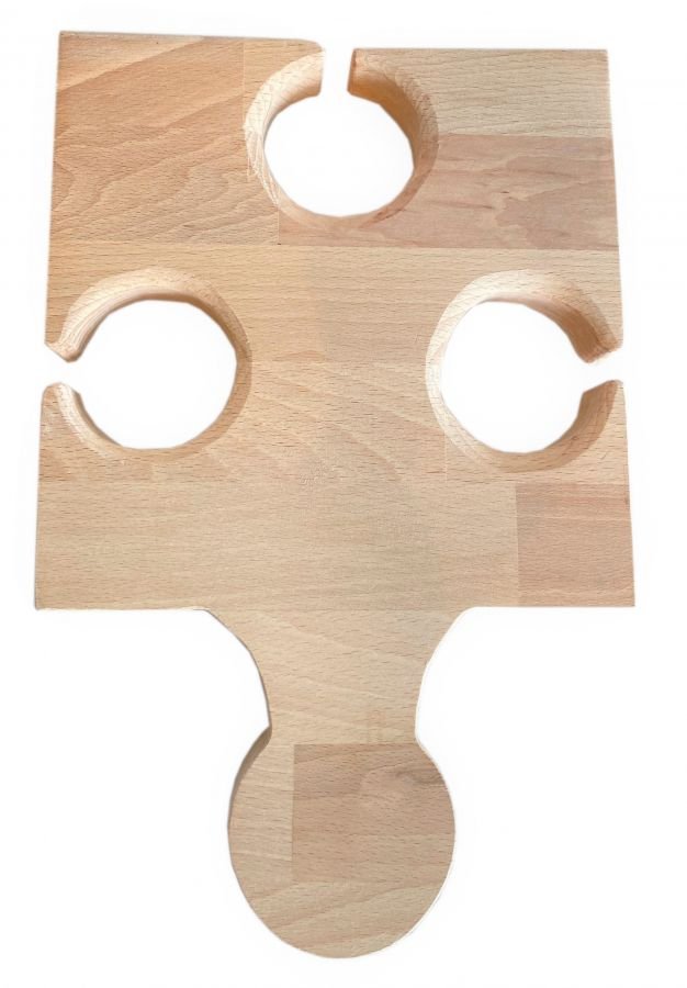 Naturlig bok trä skärbräda Fsc modell Puzzle Piece 3 glas Slot