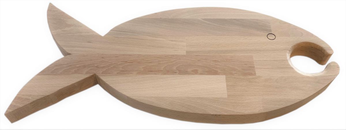 FSC naturlig bokträ skärbräda fisk modell 1 glas 