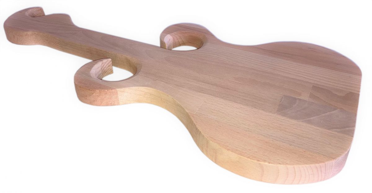 FSC naturlig bokträ skärbräda modell gitarr plats för 2 glas