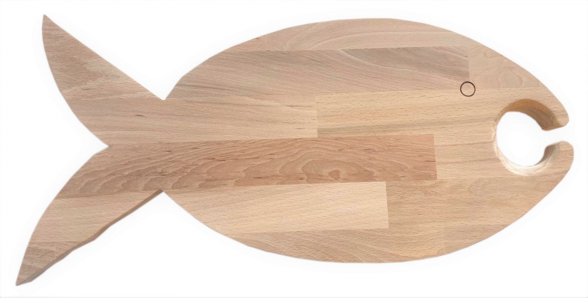FSC naturlig bokträ skärbräda fisk modell 1 glas 