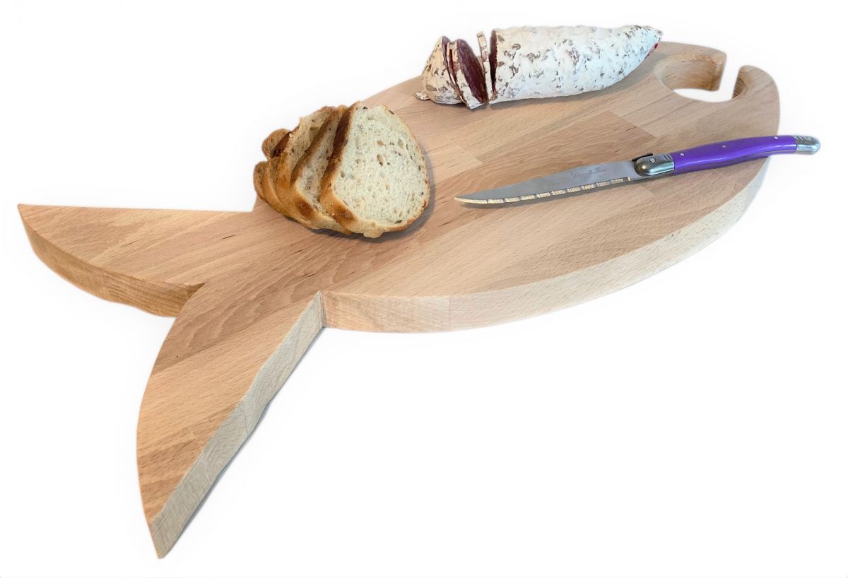 FSC naturlig bokträ skärbräda fisk modell 1 glas 