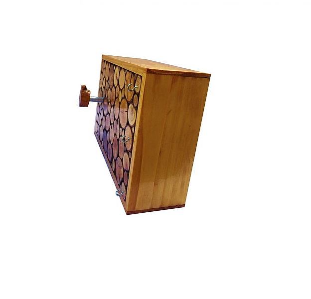 Rektangul&auml;r v&auml;ggkl&auml;dh&auml;ngare av honungsf&auml;rgade tr&auml;stockar med 1 kl&auml;dkrok och nyckelring 30x20 cm