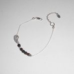 Original brun kristall vinge och pärlor armband på 925 silver kedja