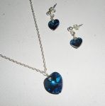Set Swarovski crystal blått hjärta hängande på 925 silverkedja