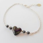 Hematit sten hjärta armband på 925 silver kedja
