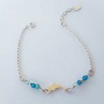 Liten blå agat stenar armband med delfin på 925 silver kedja
