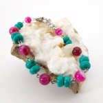 Turkos och fuchsia rosa agat armband