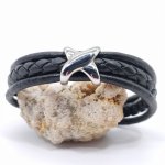 Herr X rostfritt stål armband på svart läder