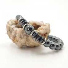 Antracitgrå hematit sten och rostfritt stål armband för män
