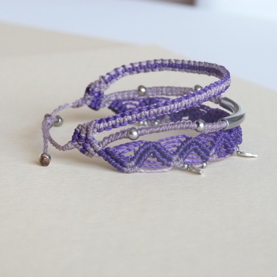 3 i 1 Multi-Row Armband Lila och Violett