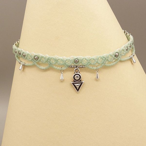Vatten mintgr&ouml;nt mikro makram&eacute; halsband med choker