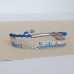 3 i 1 mikro-macramé armband i blå och beige sand