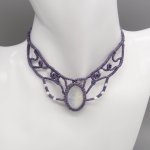 Micro-macramé halsband, lila grå pärla
